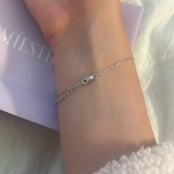 real sterling silver M charm bracelet - Picture 2 of 2